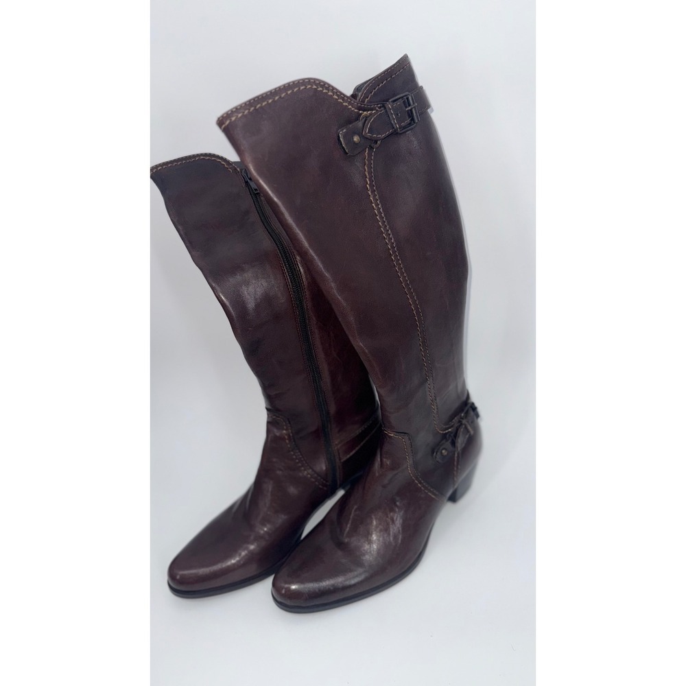 Maripé Women Brown‎ Leather Tall Knee High Boots Buckle Side Zip Italy 37 US 7